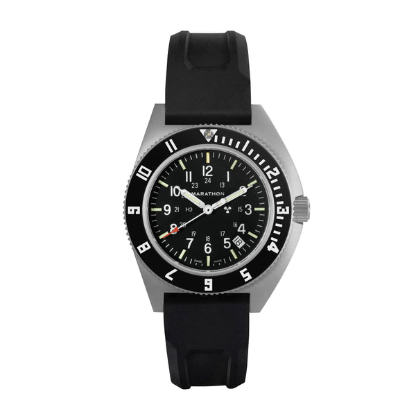 41mm Steel Navigator w/Date (SSNAV-D) on Black 3-Piece Rubber Strap Ki –  Marathon Watch