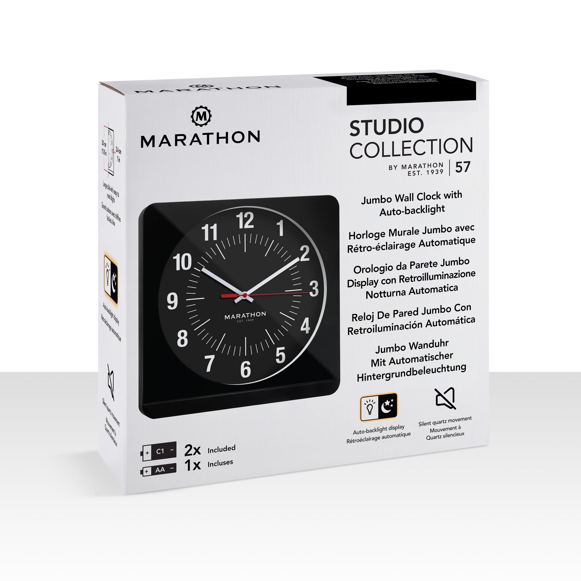 Studio Edition Jumbo 12 Inch Analog Wall Clock with Auto Backlight