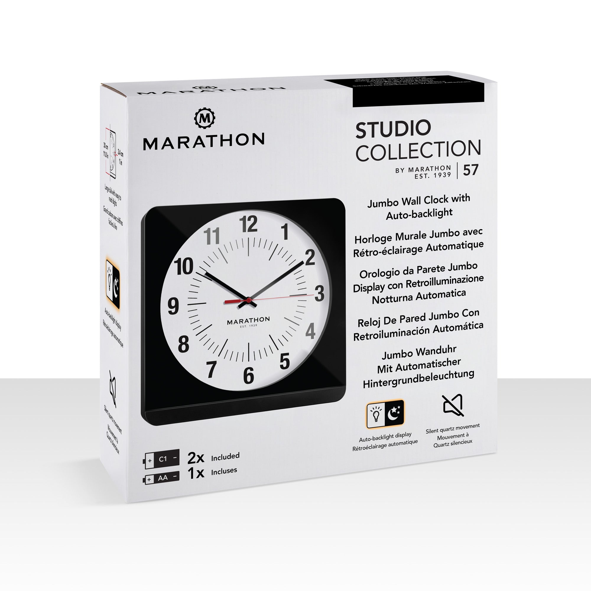 Studio Edition Jumbo 12 Inch Analog Wall Clock with Auto Backlight