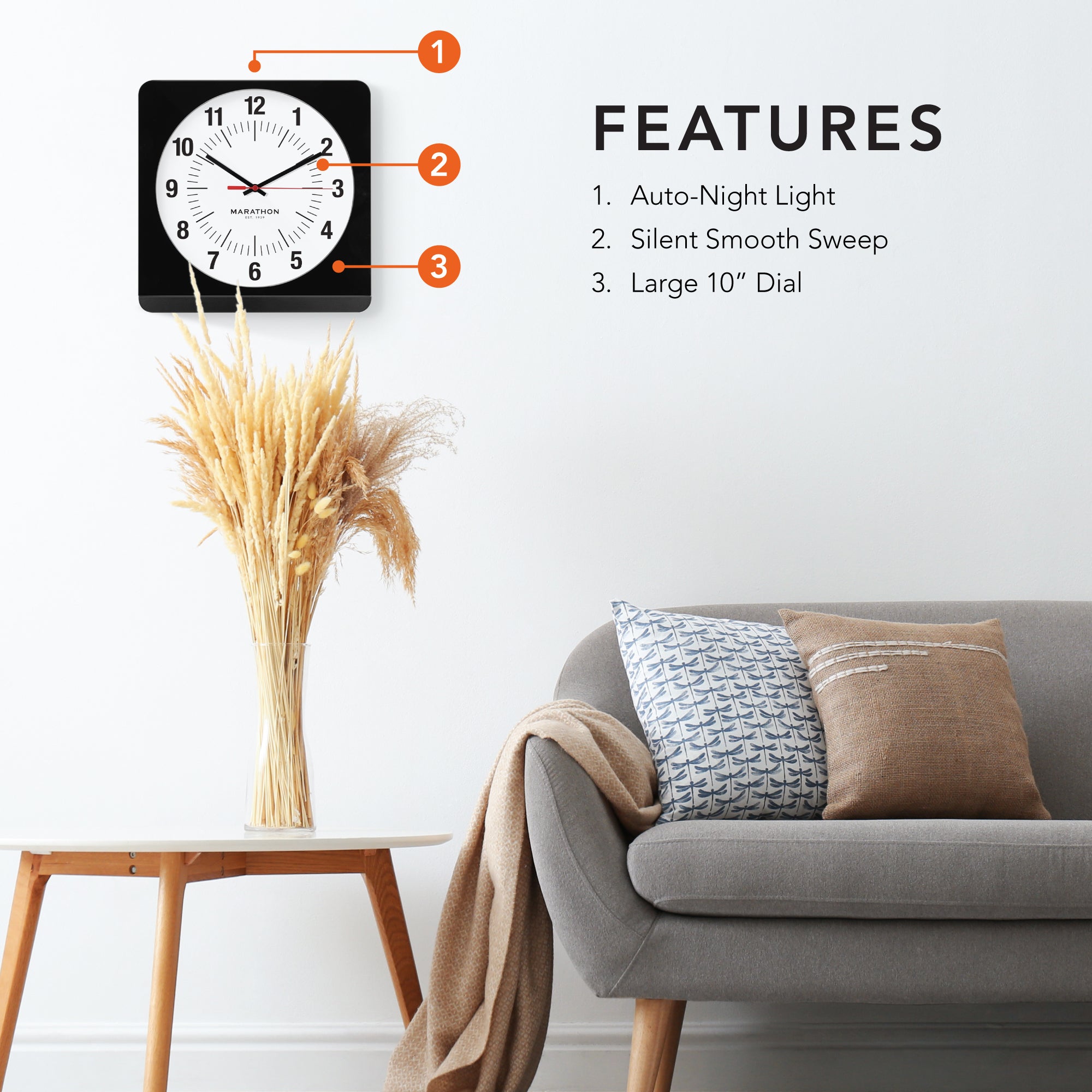 Studio Edition Jumbo 12 Inch Analog Wall Clock with Auto Backlight