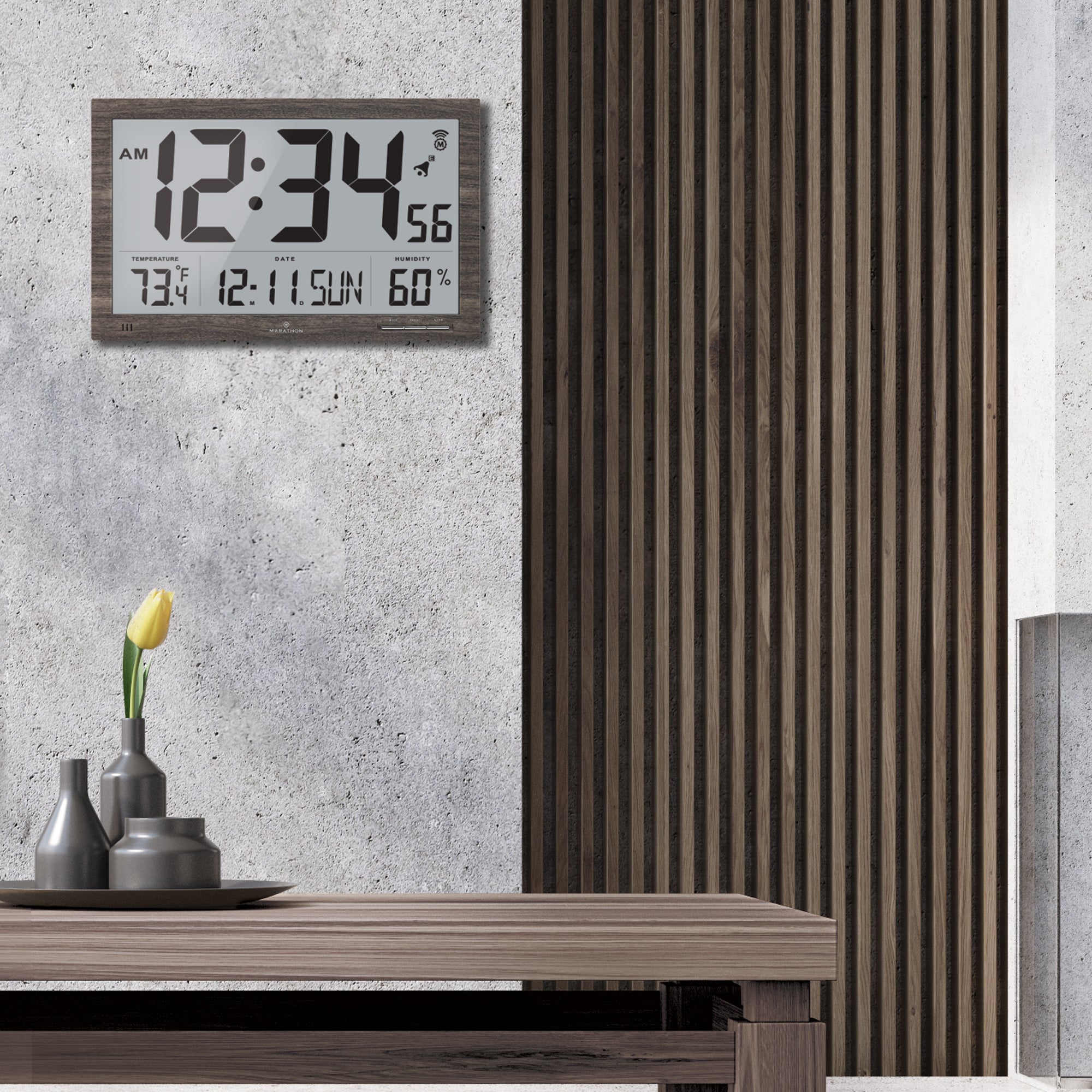 Slim Jumbo Atomic Wall Clock with Indoor Temperature & Humidity