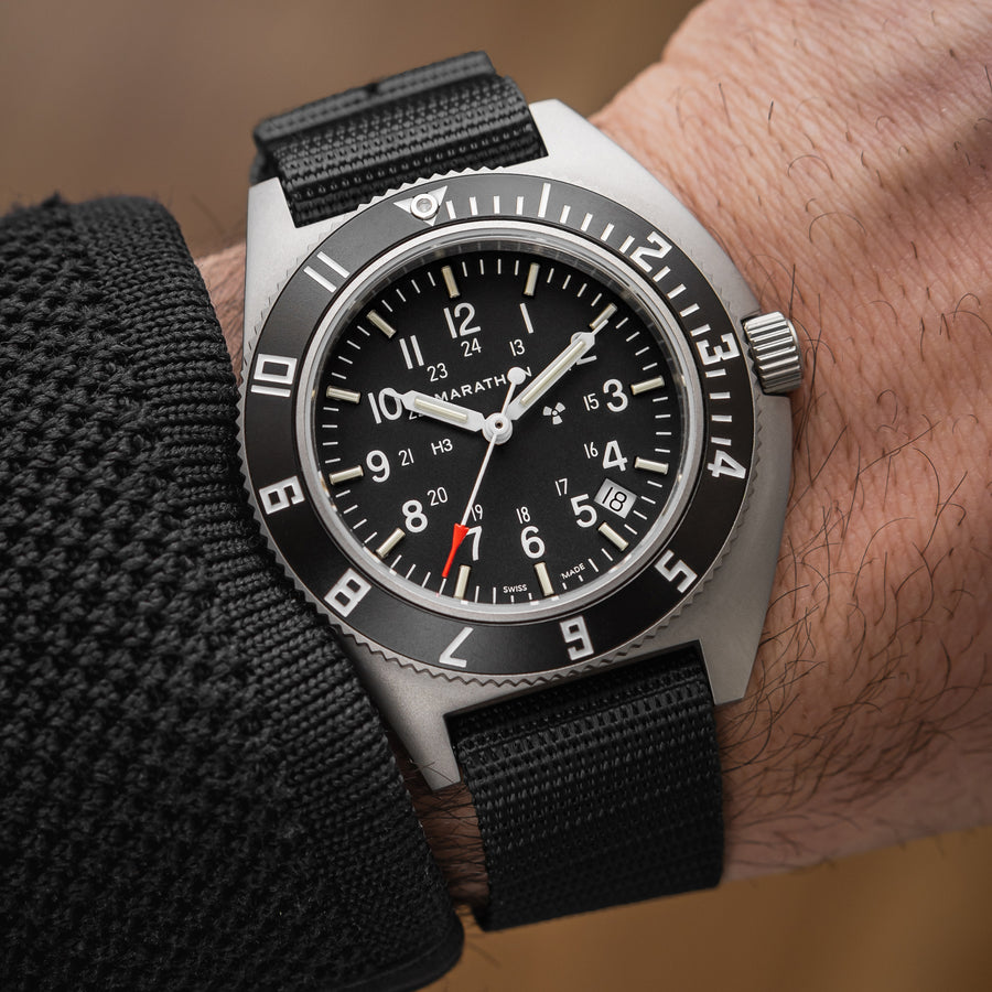 41mm Steel Navigator w/ Date (SSNAV-D) on Ballistic Nylon – Marathon Watch